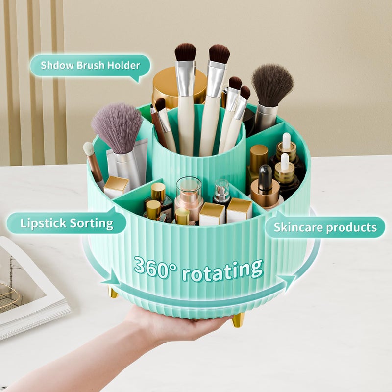 fanado 360 Rotate Makeup Brush Holder Organizer, Makeup Organizers Countertop, Makeup organization and Skincare Storage for Vanity, Desktop, Bathroom (Mint Green) - Image 2